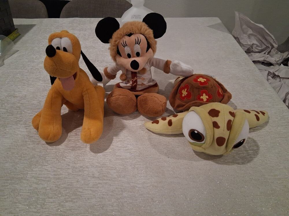 Disney Plush Lot of 3 Pluto Minnie Mouse Winter Coat Squirt Turtle Finding Nemo